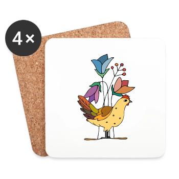 Poule - Dessous de verre (lot de 4) - blanc - Devant