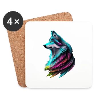 Loup coloré - Dessous de verre (lot de 4) - blanc - Devant