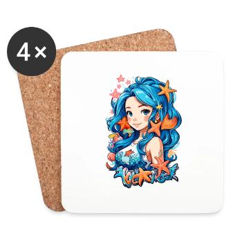 Blue Hair Mermaid - Untersetzer (4er-Set) - Weiß - Vorne