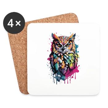 Hibou Plumes colorées fraîches dans cet oiseau design - Dessous de verre (lot de 4) - blanc - Devant