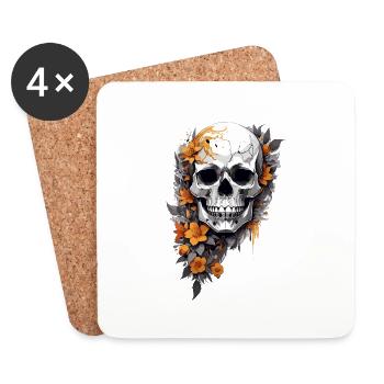 Totenkopf mit Blumen - Untersetzer (4er-Set) - Weiß - Vorne