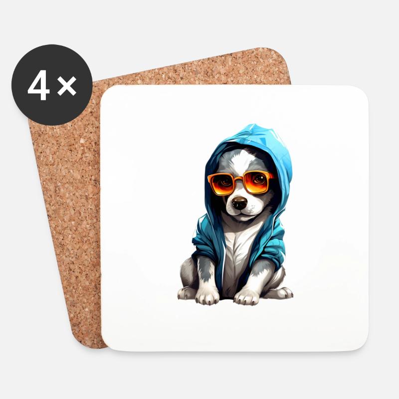 Cooler Welpe mit Sonnenbrille - Untersetzer (4er-Set) - Weiß