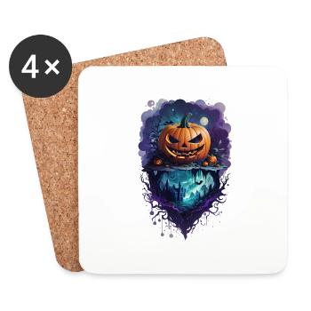 Halloween Kürbis Grusel Fledermaus Schloss Wald - Untersetzer (4er-Set) - Weiß - Vorne