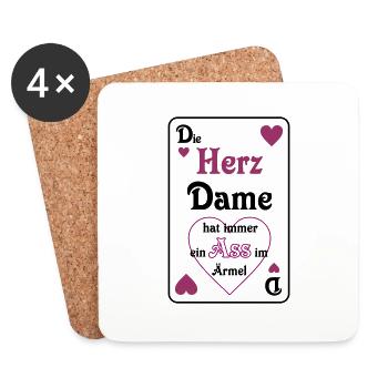 Skat Herz Dame Ass im Ärmel Schrift Mau-Mau - Untersetzer (4er-Set) - Weiß - Vorne