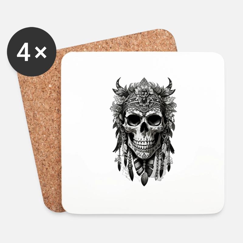 Floral skull nativo - Untersetzer (4er-Set) - Weiß