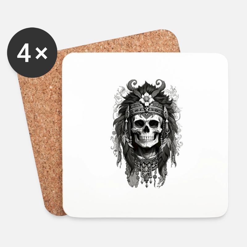Floral Skull full - Untersetzer (4er-Set) - Weiß