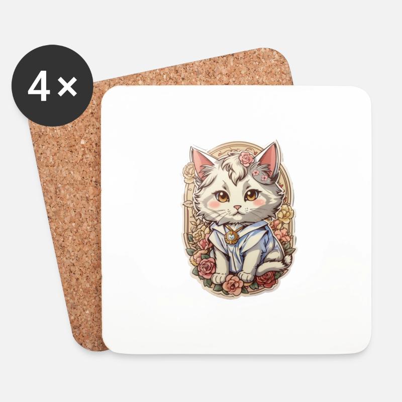 Sailor Cat Sticker 1 - Untersetzer (4er-Set) - Weiß