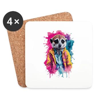 Surikat Bunt in Aquarell, Neon. Illustration - Untersetzer (4er-Set) - Weiß - Vorne