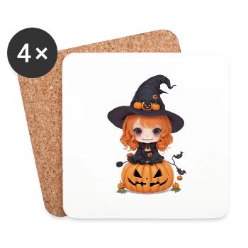 Helloween Kürbis Hexe - Untersetzer (4er-Set) - Weiß - Vorne