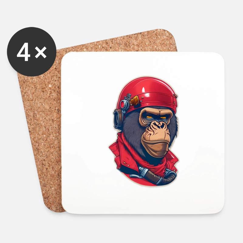 Gorilla Biker-Affe - Untersetzer (4er-Set) - Weiß