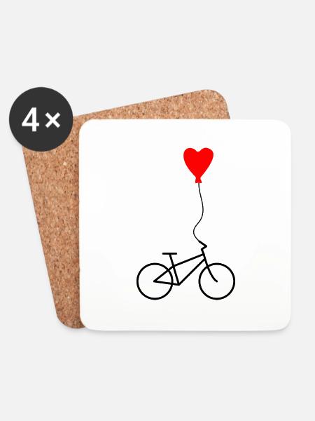 Herz-Fahrrad - Untersetzer (4er-Set) - Weiß
