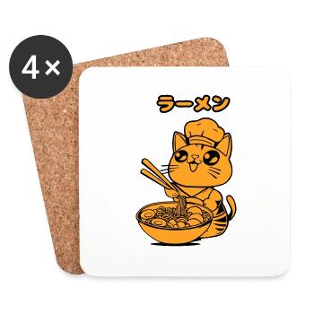 Manga Cat Ramen - Coasters (set of 4) - white - Front