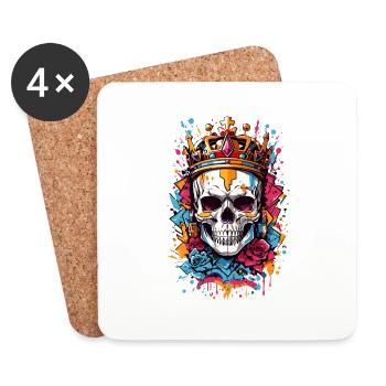 Totenkopf mit Krone - Untersetzer (4er-Set) - Weiß - Vorne