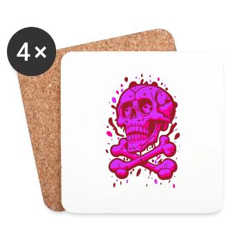 Graffiti Crâne de Pirate Rose - Dessous de verre (lot de 4) - blanc - Devant