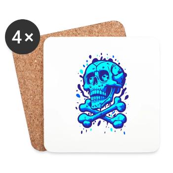 Graffiti Pirate Crâne Bleu - Dessous de verre (lot de 4) - blanc - Devant