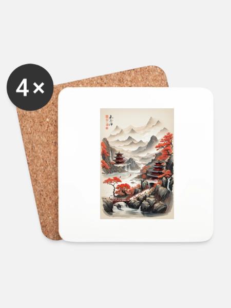 China-Landschaften - Untersetzer (4er-Set) - Weiß