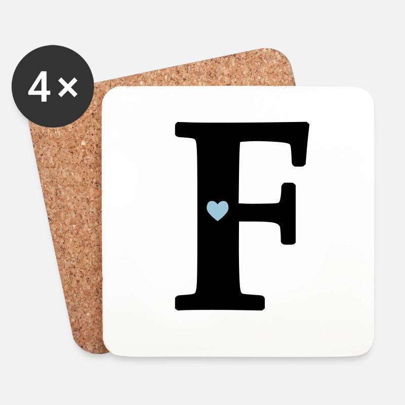 Letter F Initial letter - Coasters (set of 4) - white