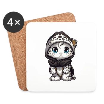 Léopard des neiges Léopard d’hiver Bande dessinée mignon - Dessous de verre (lot de 4) - blanc - Devant