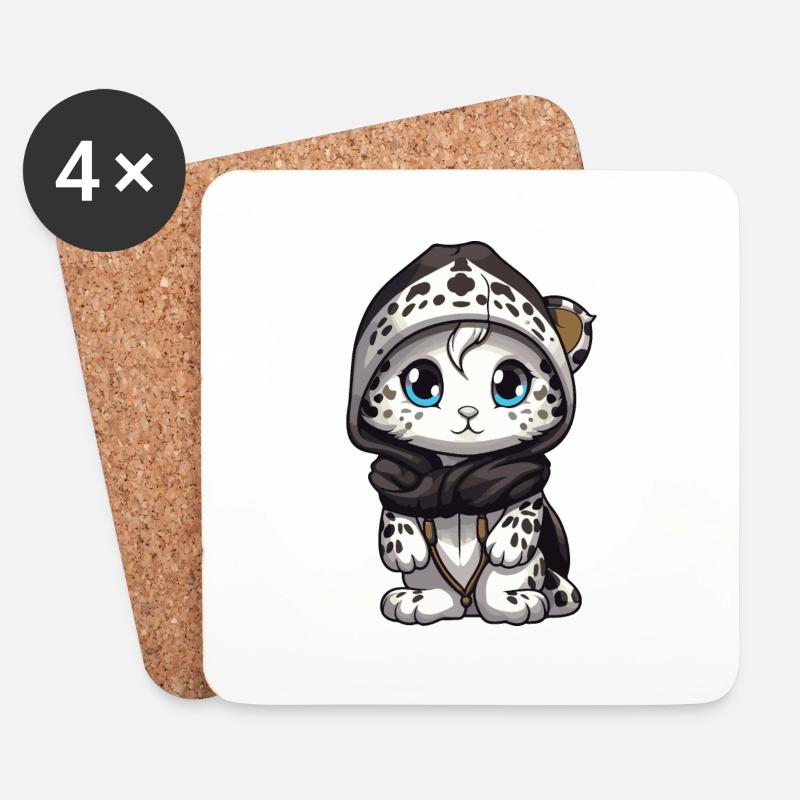 Schneeleopard Winter leopard Comic Niedlich - Untersetzer (4er-Set) - Weiß