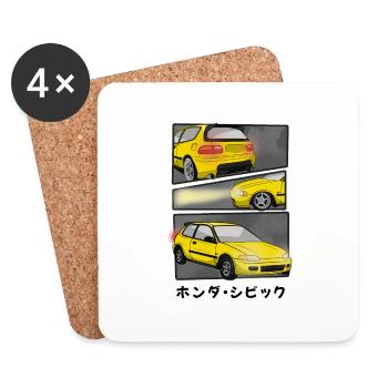SUNRISE YELLOW CAR COMIC / HATCHBACK - Untersetzer (4er-Set) - Weiß - Vorne