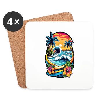surf plage palmier soleil vacances - Dessous de verre (lot de 4) - blanc - Devant