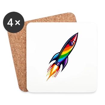 Fusée arc-en-ciel | Lancement d’une fusée - Dessous de verre (lot de 4) - blanc - Devant