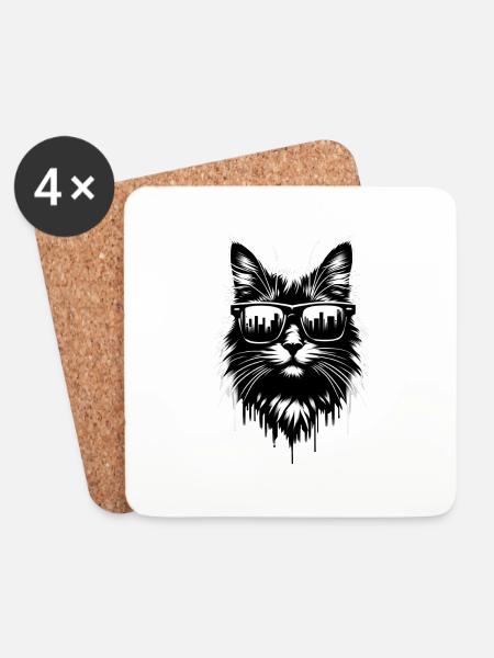 Cool Cat | Sonnenbrillen Katze - Untersetzer (4er-Set) - Weiß