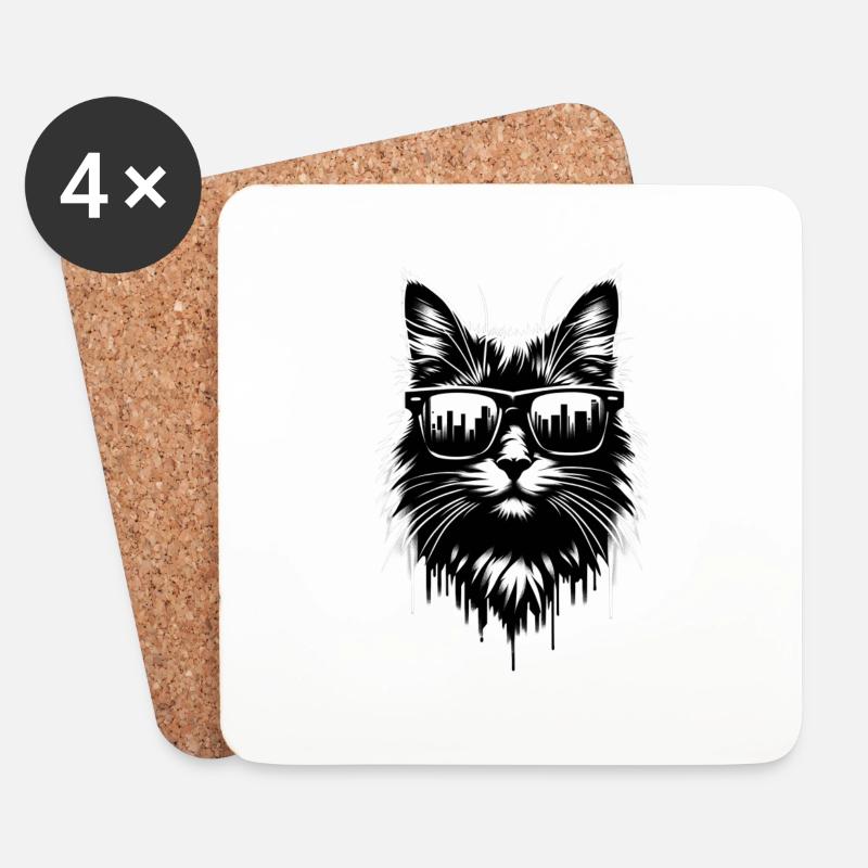 Cool Cat | Sonnenbrillen Katze - Untersetzer (4er-Set) - Weiß