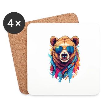 Cool Colourful Bear in Sunglasses - Coasters (set of 4) - white - Front