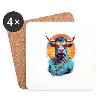 Cool Colourful Bull in Sunglasses - Coasters (set of 4) - white - Front