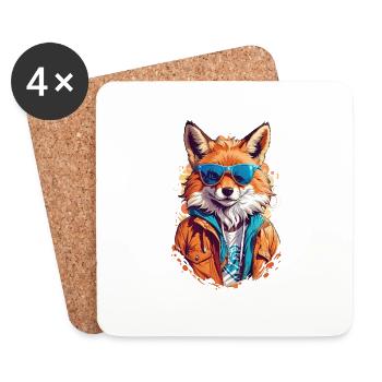Cool Red Fox in Sunglasses - Coasters (set of 4) - white - Front