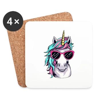 Cool unicorn portrait with sunglasses - Coasters (set of 4) - white - Front