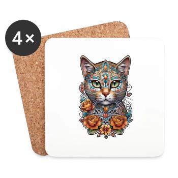 Katze Mexiko - Dia de los Muertos - Untersetzer (4er-Set) - Weiß - Vorne