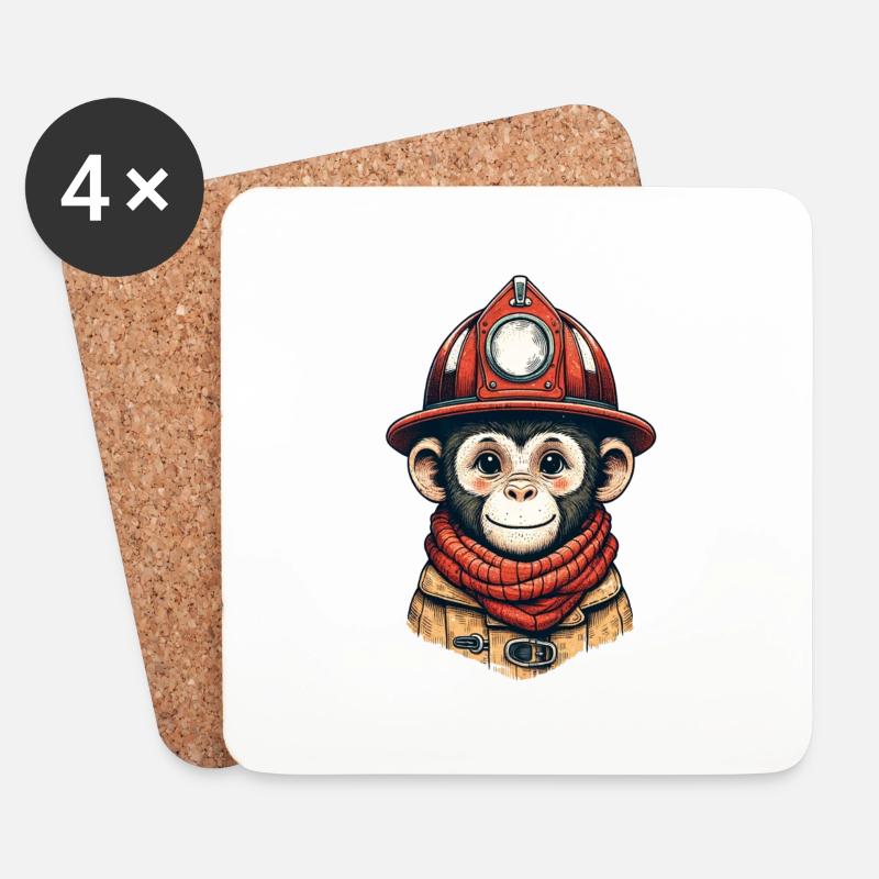 Feuerwehr Affe | Feuerwehr Äffle - Untersetzer (4er-Set) - Weiß