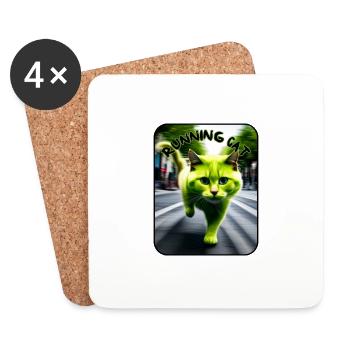 Chat vert - Dessous de verre (lot de 4) - blanc - Devant