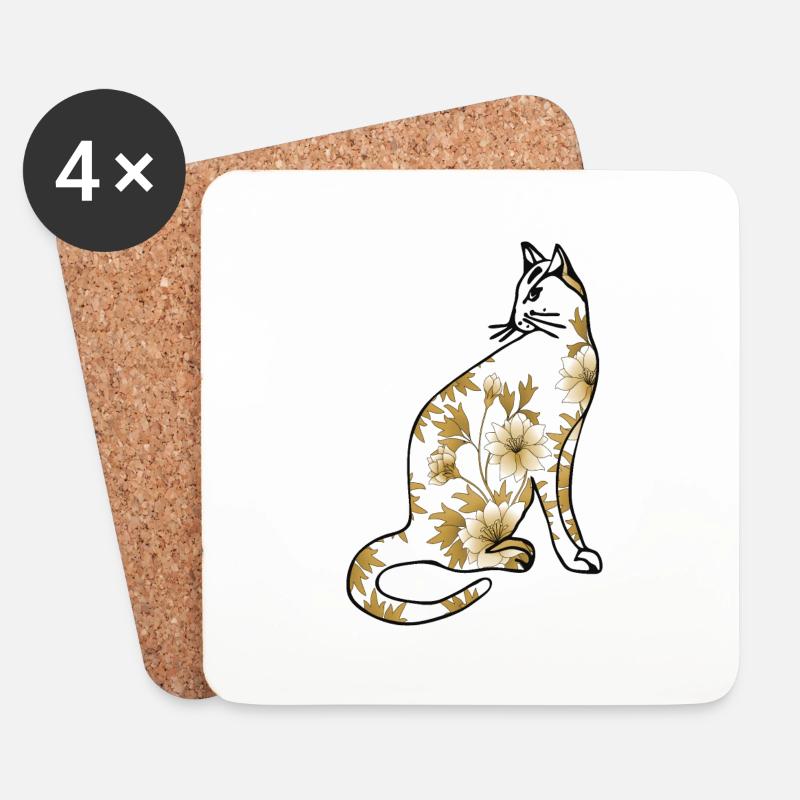 Katze - Untersetzer (4er-Set) - Weiß