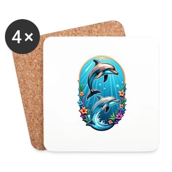 Dolphin & Ocean - Coasters (set of 4) - white - Front