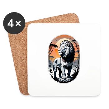 Lion, Lion Cub and Jungle - Coasters (set of 4) - white - Front