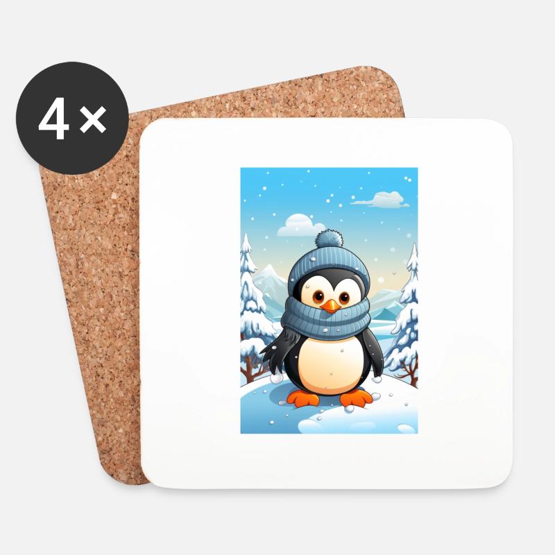 Pinguin im Winterwonderland - Untersetzer (4er-Set) - Weiß