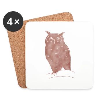 "Owl", Boho Line Art Design, Series "Woods" - Coasters (set of 4) - white - Front