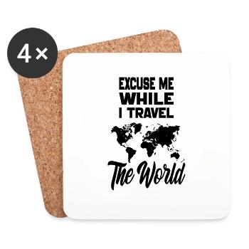 Excuse Me While I Travel The World-Map World - Coasters (set of 4) - white - Front