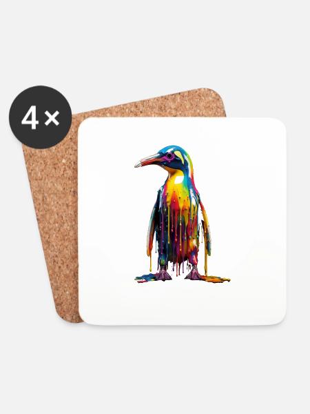 Rainbow Penguin - Untersetzer (4er-Set) - Weiß
