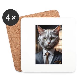 WORKING ANIMALS - Business Cat - Coasters (set of 4) - white - Front