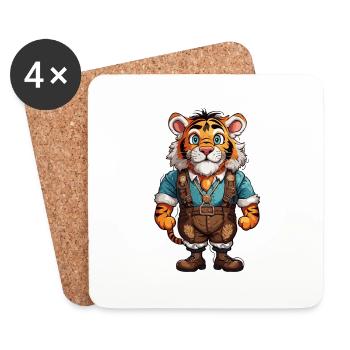 Lederhose / Tier / Tracht / Tradition / Tiger - Untersetzer (4er-Set) - Weiß - Vorne