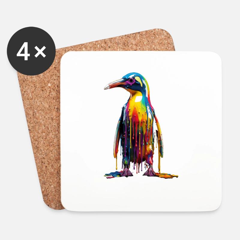 Rainbow Penguin - Untersetzer (4er-Set) - Weiß