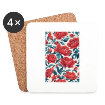 Rote Blumen mit grünen Blättern - Untersetzer (4er-Set) - Weiß - Vorne