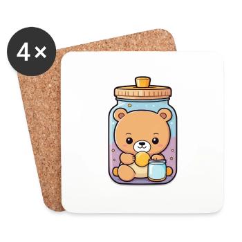 Cute bear in a jar - Coasters (set of 4) - white - Front