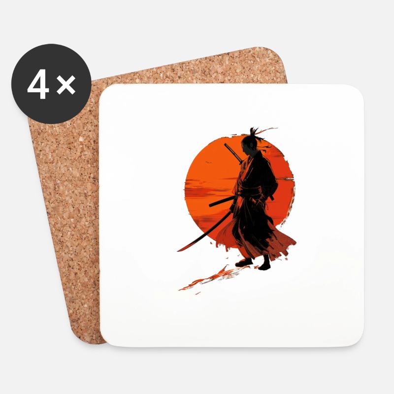 Samurai im Abendrot - Untersetzer (4er-Set) - Weiß