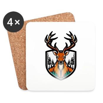 Großer Hirsch mit Geweih als Logo - Untersetzer (4er-Set) - Weiß - Vorne