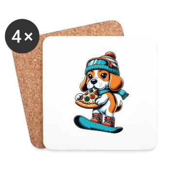 Beagle Snowboarder: Pizza-Abfahrt - Untersetzer (4er-Set) - Weiß - Vorne